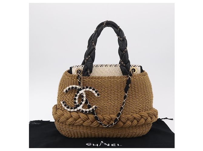 Borsa a tracolla con catena CHANEL in rafia 2way Beige Gold CC Auth 200780SAM D'oro - vista 28