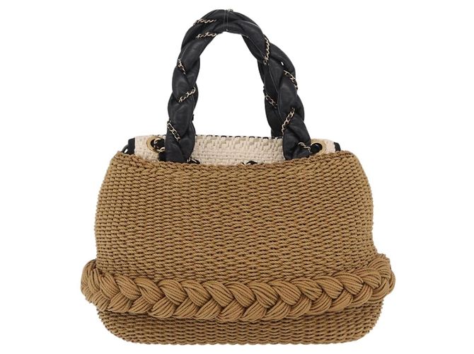Borsa a tracolla con catena CHANEL in rafia 2way Beige Gold CC Auth 200780SAM D'oro - vista 3