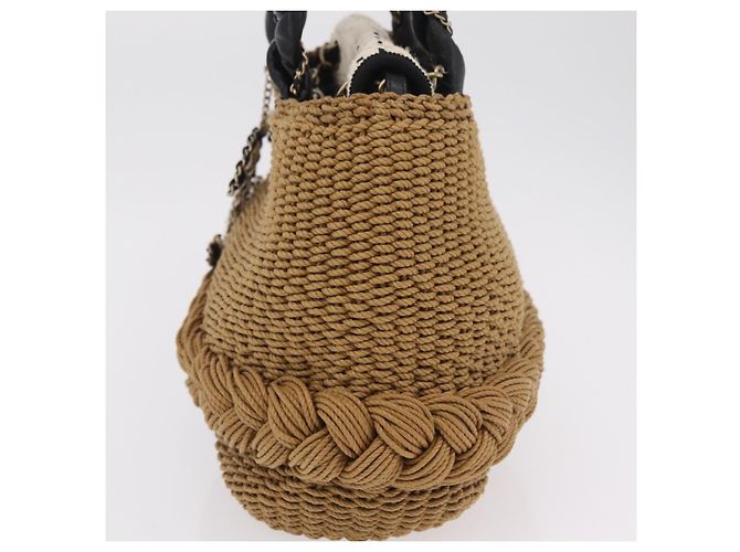 Borsa a tracolla con catena CHANEL in rafia 2way Beige Gold CC Auth 200780SAM D'oro - vista 4
