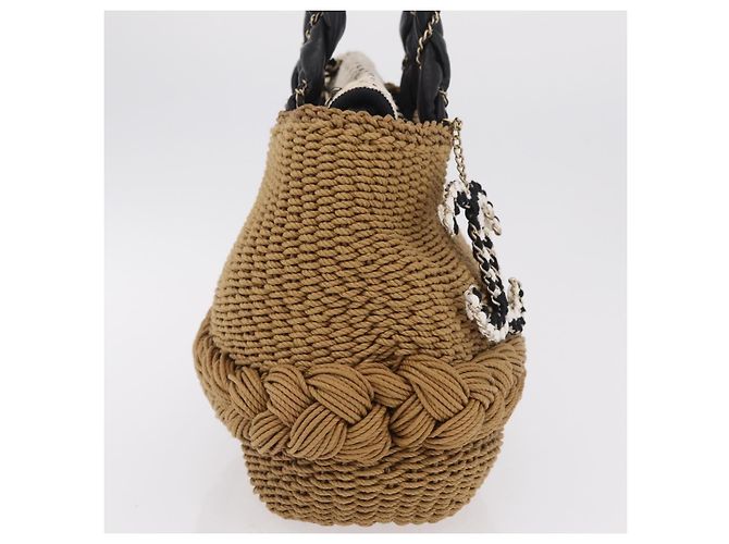 Borsa a tracolla con catena CHANEL in rafia 2way Beige Gold CC Auth 200780SAM D'oro - vista 5