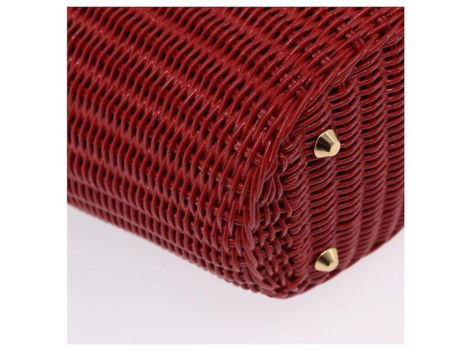 Borsa a mano PRADA in vimini e rattan 2way Rosso Oro Auth LN124SAM D'oro - vista 16