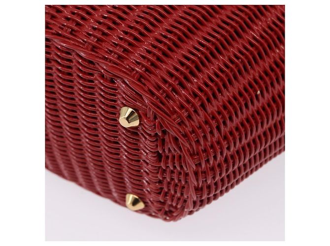 Borsa a mano PRADA in vimini e rattan 2way Rosso Oro Auth LN124SAM D'oro - vista 17