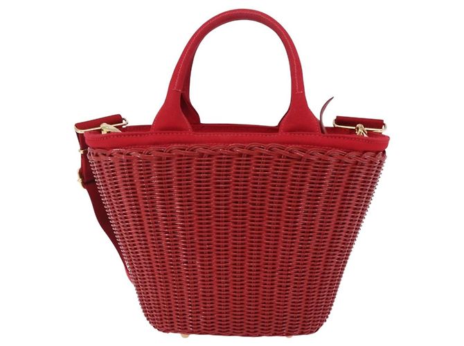 Borsa a mano PRADA in vimini e rattan 2way Rosso Oro Auth LN124SAM D'oro - vista 2