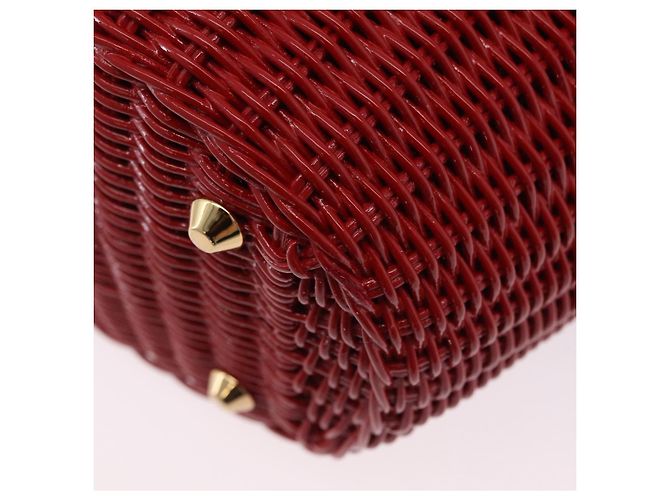 Borsa a mano PRADA in vimini e rattan 2way Rosso Oro Auth LN124SAM D'oro - vista 20