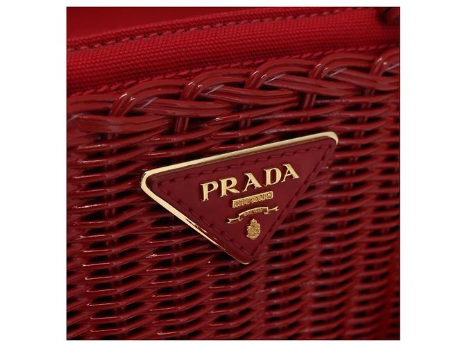Borsa a mano PRADA in vimini e rattan 2way Rosso Oro Auth LN124SAM D'oro - vista 21