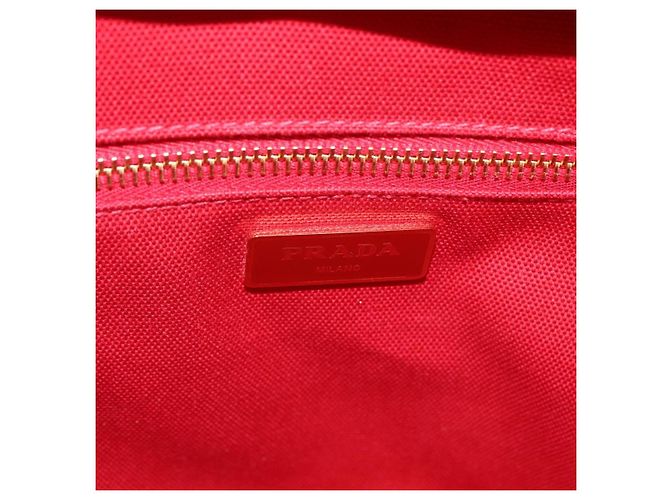 Borsa a mano PRADA in vimini e rattan 2way Rosso Oro Auth LN124SAM D'oro - vista 25