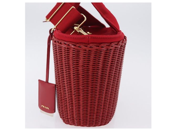 Borsa a mano PRADA in vimini e rattan 2way Rosso Oro Auth LN124SAM D'oro - vista 3
