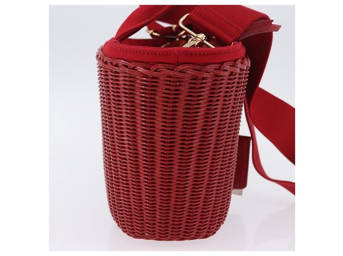 Borsa a mano PRADA in vimini e rattan 2way Rosso Oro Auth LN124SAM D'oro - vista 4