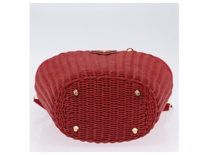 Borsa a mano PRADA in vimini e rattan 2way Rosso Oro Auth LN124SAM D'oro - vista 5