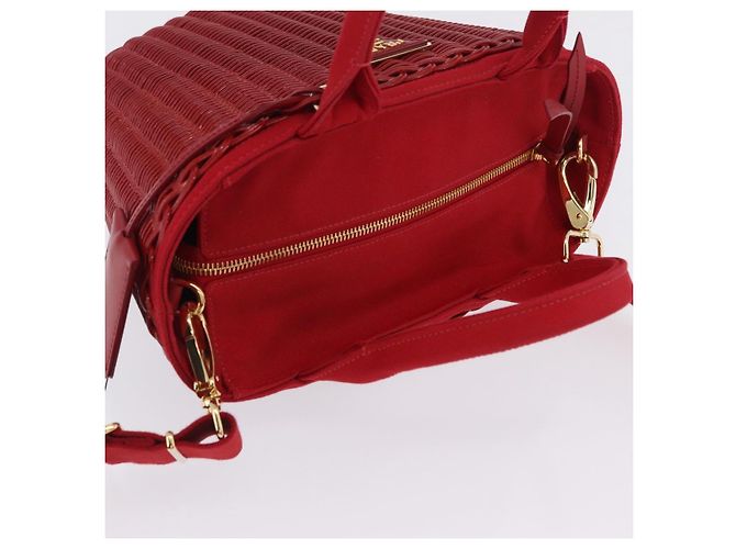 Borsa a mano PRADA in vimini e rattan 2way Rosso Oro Auth LN124SAM D'oro - vista 6