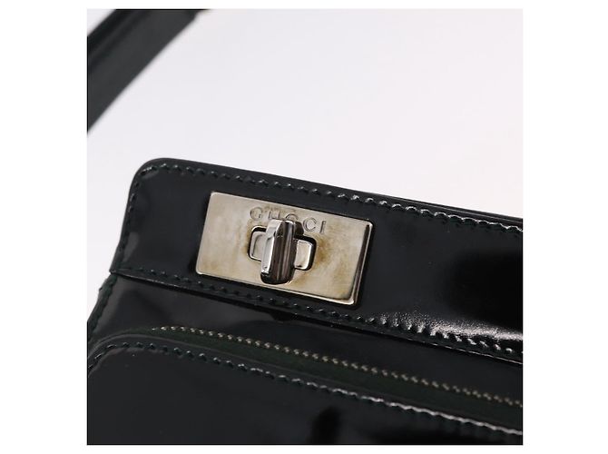 Borsa a tracolla GUCCI in pelle verniciata Nero Argento 001 2113 1677 Auth ka6380 - vista 17