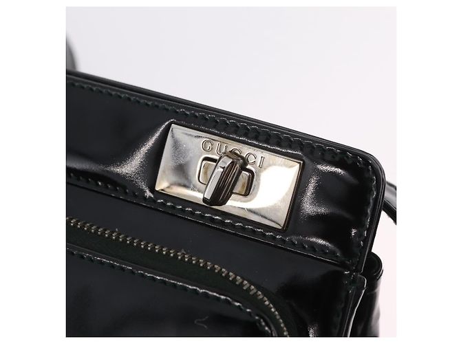Borsa a tracolla GUCCI in pelle verniciata Nero Argento 001 2113 1677 Auth ka6380 - vista 18