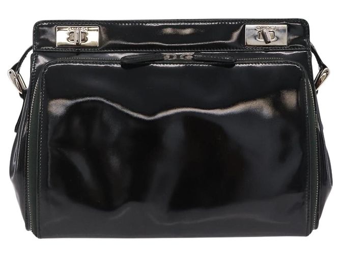Borsa a tracolla GUCCI in pelle verniciata Nero Argento 001 2113 1677 Auth ka6380 - vista 2