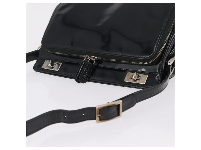 Borsa a tracolla GUCCI in pelle verniciata Nero Argento 001 2113 1677 Auth ka6380 - vista 6