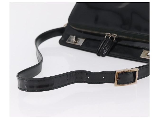 Borsa a tracolla GUCCI in pelle verniciata Nero Argento 001 2113 1677 Auth ka6380 - vista 7