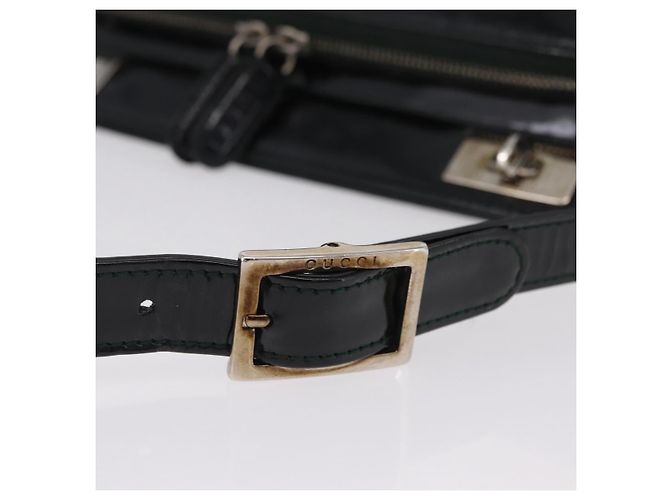 Borsa a tracolla GUCCI in pelle verniciata Nero Argento 001 2113 1677 Auth ka6380 - vista 8