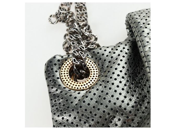 Borsa a tracolla con catena CHANEL 2.55 in pelle traforata Verde Argento CC Auth bs37393V D'oro - vista 15