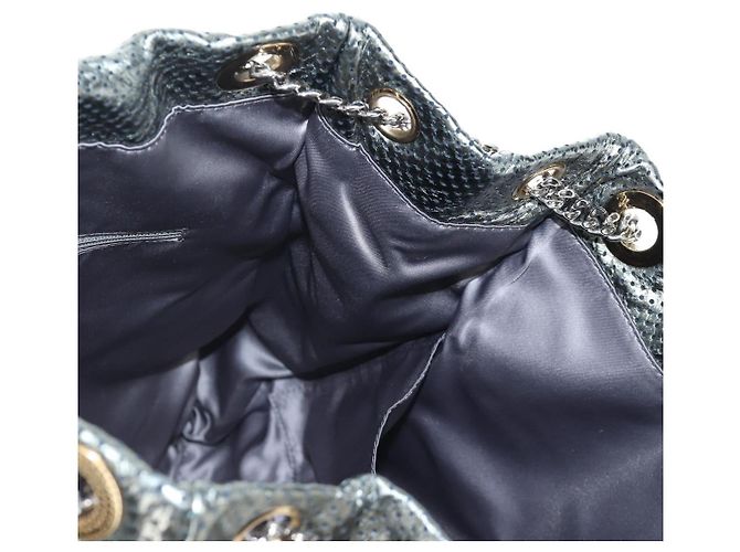 Borsa a tracolla con catena CHANEL 2.55 in pelle traforata Verde Argento CC Auth bs37393V D'oro - vista 21