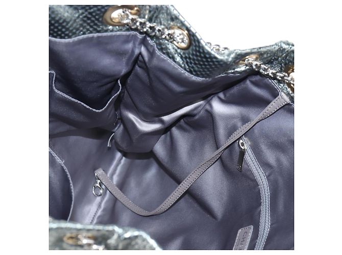 Borsa a tracolla con catena CHANEL 2.55 in pelle traforata Verde Argento CC Auth bs37393V D'oro - vista 22