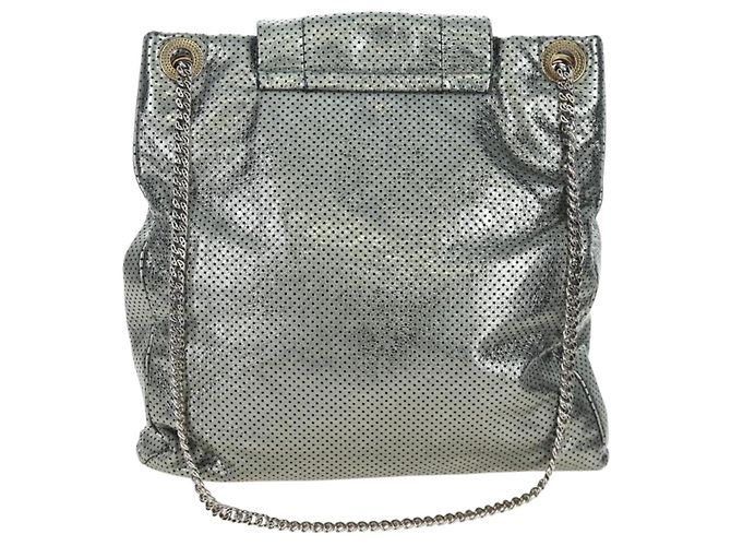 Borsa a tracolla con catena CHANEL 2.55 in pelle traforata Verde Argento CC Auth bs37393V D'oro - vista 3