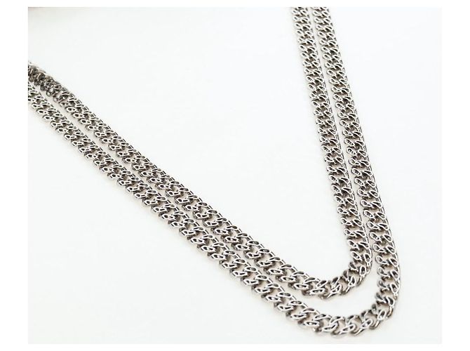 Borsa a tracolla con catena CHANEL 2.55 in pelle traforata Verde Argento CC Auth bs37393V D'oro - vista 7