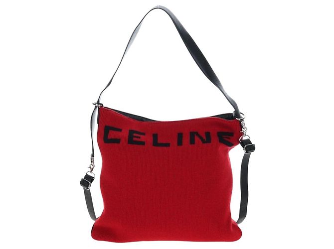 Céline Borsa a spalla CELINE in tessuti lavorati a maglia Rosso Argento Auth 203021V - vista 13