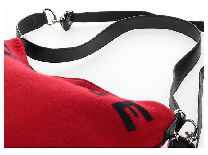 Céline Borsa a spalla CELINE in tessuti lavorati a maglia Rosso Argento Auth 203021V - vista 14
