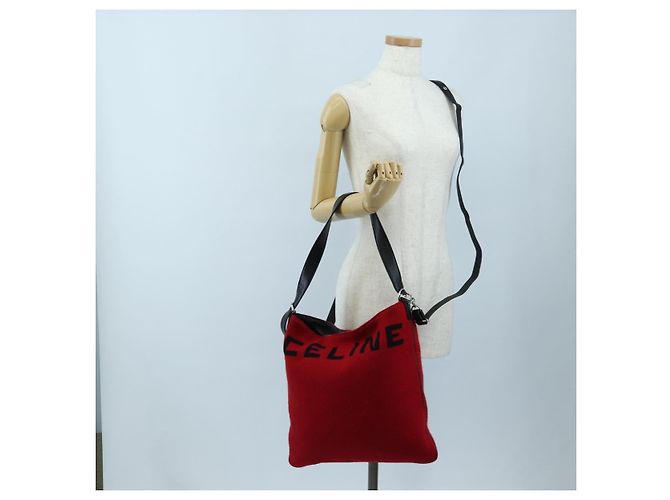 Céline Borsa a spalla CELINE in tessuti lavorati a maglia Rosso Argento Auth 203021V - vista 28