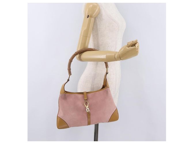 Bolsa de Ombro GUCCI Bamboo Jackie Suede Pink Gold 001 4060 Auth 206044A Rosa Dourado - vista 27