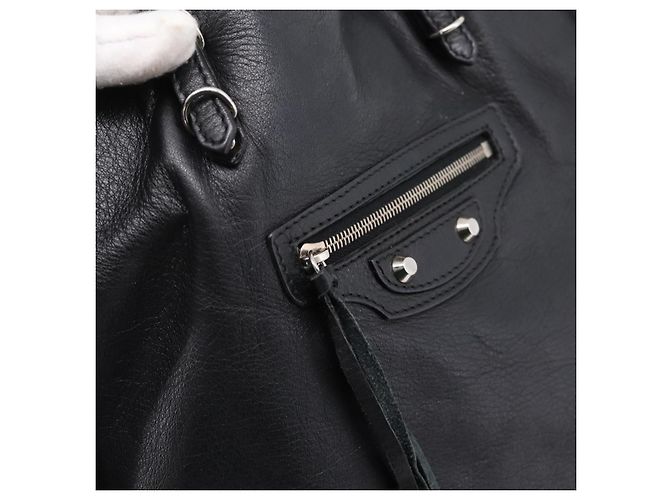 Borsa a mano Balenciaga Mini Paper A4 in pelle nera e argento 357330 Auth mr2968A Nero - vista 18