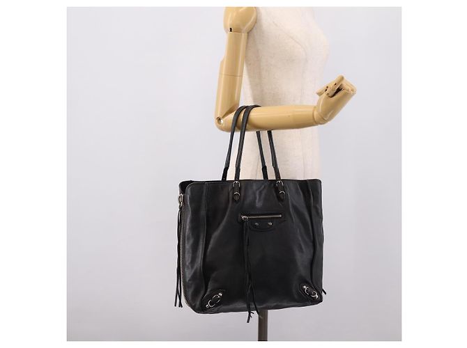 Borsa a mano Balenciaga Mini Paper A4 in pelle nera e argento 357330 Auth mr2968A Nero - vista 25