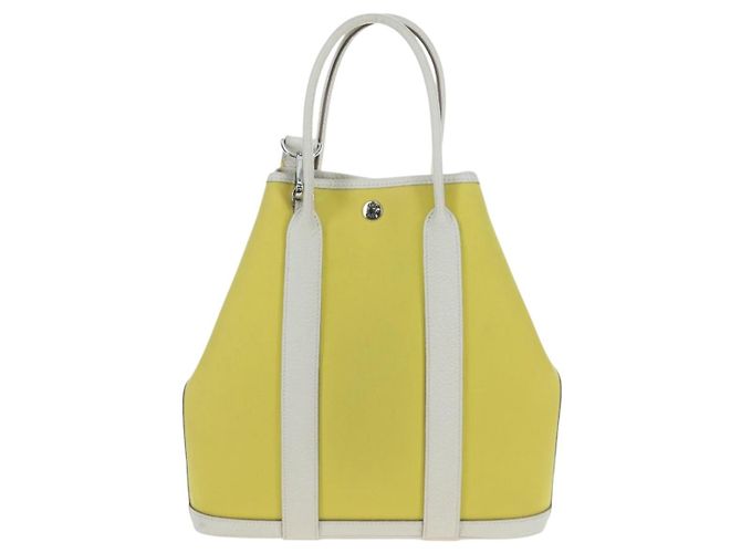 Hermès Borsa a mano HERMES Garden File 28 Canvas 2way Yellow Silver Auth 203841SAV Argento Giallo - vista 2