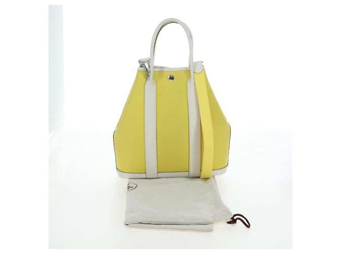 Hermès Borsa a mano HERMES Garden File 28 Canvas 2way Yellow Silver Auth 203841SAV Argento Giallo - vista 28