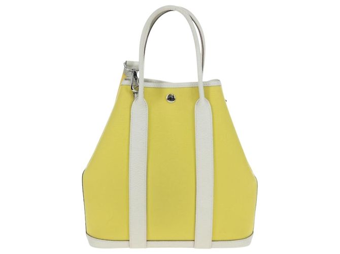Hermès Borsa a mano HERMES Garden File 28 Canvas 2way Yellow Silver Auth 203841SAV Argento Giallo - vista 3