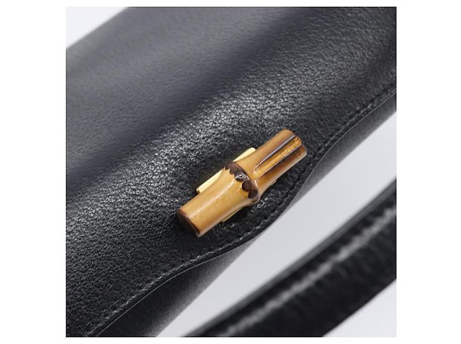 Borsa a mano GUCCI Bamboo in pelle nera e oro 000 926 0175 Auth ep15867A Nero D'oro - vista 14