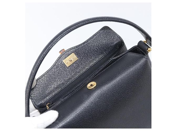 Borsa a mano GUCCI Bamboo in pelle nera e oro 000 926 0175 Auth ep15867A Nero D'oro - vista 15