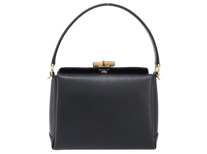 Borsa a mano GUCCI Bamboo in pelle nera e oro 000 926 0175 Auth ep15867A Nero D'oro - vista 2