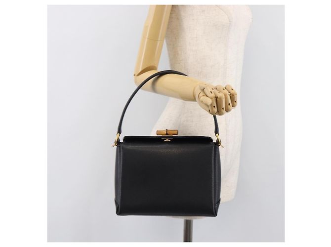 Borsa a mano GUCCI Bamboo in pelle nera e oro 000 926 0175 Auth ep15867A Nero D'oro - vista 25