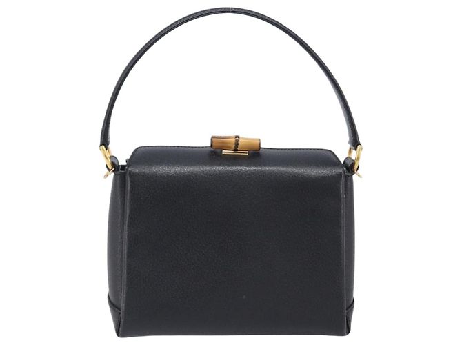 Borsa a mano GUCCI Bamboo in pelle nera e oro 000 926 0175 Auth ep15867A Nero D'oro - vista 3