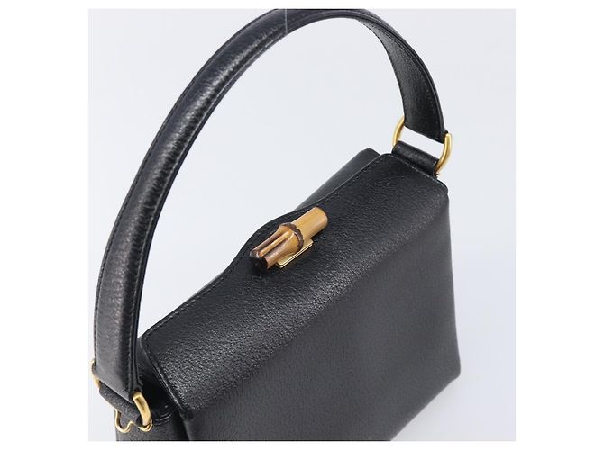 Borsa a mano GUCCI Bamboo in pelle nera e oro 000 926 0175 Auth ep15867A Nero D'oro - vista 6