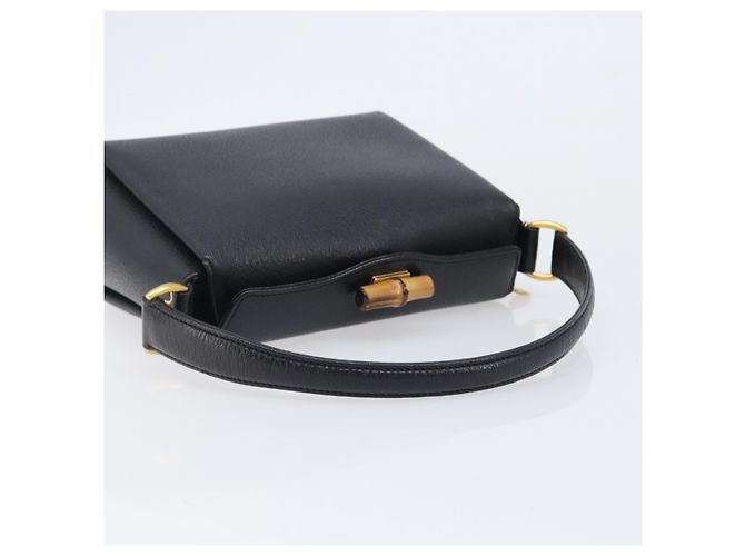 Borsa a mano GUCCI Bamboo in pelle nera e oro 000 926 0175 Auth ep15867A Nero D'oro - vista 7