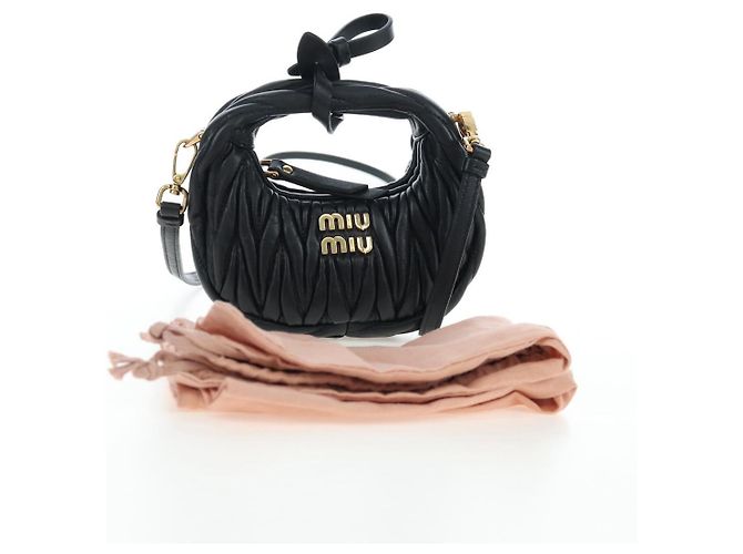 Borsa Hobo Miu Miu Matelassé in pelle 2way Nero Tono Oro Auth 167609SAM - vista 12