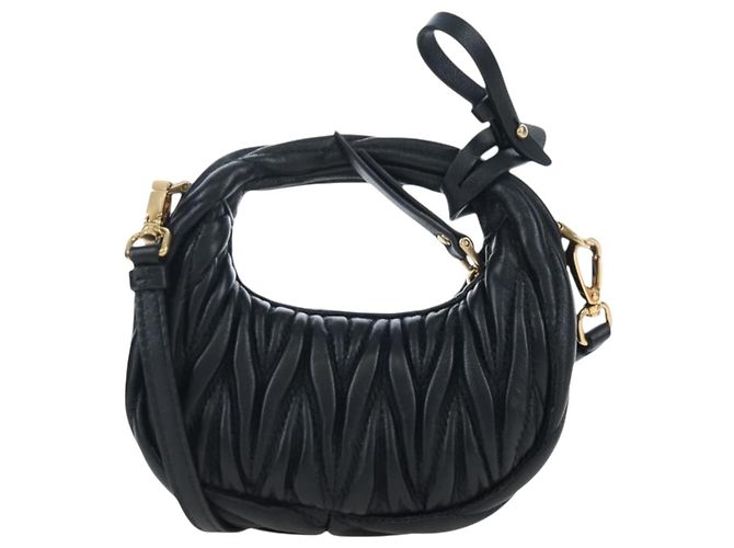 Borsa Hobo Miu Miu Matelassé in pelle 2way Nero Tono Oro Auth 167609SAM - vista 2