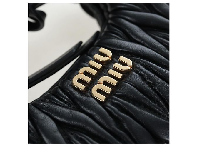 Borsa Hobo Miu Miu Matelassé in pelle 2way Nero Tono Oro Auth 167609SAM - vista 20