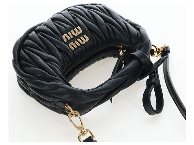 Borsa Hobo Miu Miu Matelassé in pelle 2way Nero Tono Oro Auth 167609SAM - vista 6