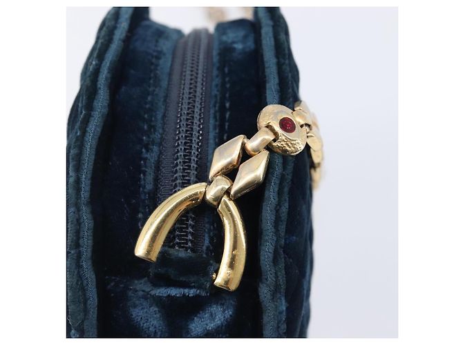 Borsa a tracolla Gianni Versace Chain Velluto Navy Tono Oro Auth bs37150 Blu navy - vista 10