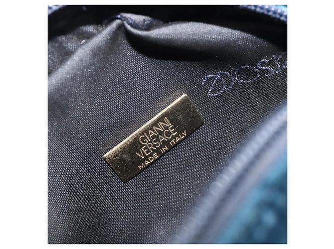 Borsa a tracolla Gianni Versace Chain Velluto Navy Tono Oro Auth bs37150 Blu navy - vista 11