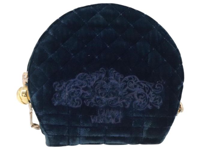 Borsa a tracolla Gianni Versace Chain Velluto Navy Tono Oro Auth bs37150 Blu navy - vista 13