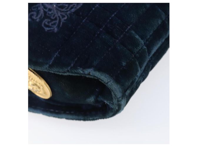 Borsa a tracolla Gianni Versace Chain Velluto Navy Tono Oro Auth bs37150 Blu navy - vista 15