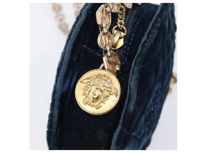 Borsa a tracolla Gianni Versace Chain Velluto Navy Tono Oro Auth bs37150 Blu navy - vista 18